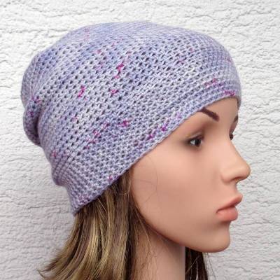 Merinomütze mit 5% Kaschmir handgefärbt und gehäkelt für Damen und Herren Gr.M 55-56cm, Beanie, Häkelmütze
