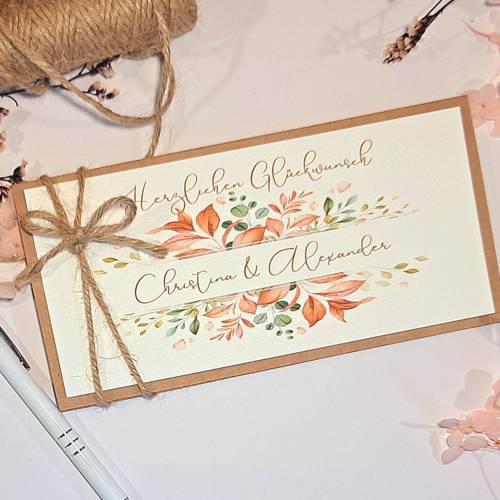 Personalisierte Hochzeitskarte Herbst – Glückwunschkarte & Geldgeschenk für Herbsthochzeit