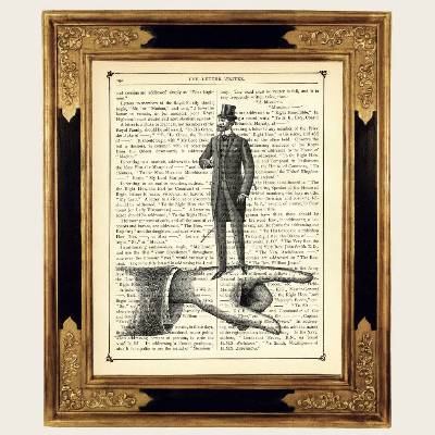 Herr Mann Kunstdruck Surrealismus Gentleman Zylinder Hut Poster - Steampunk Druck auf antiker viktorianischer Buchseite