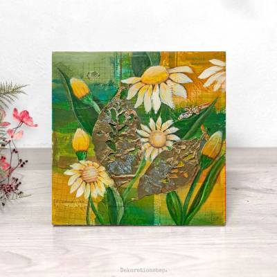 FLOWERS -8- Wandbild Gemälde Blumen Margeriten auf Holz Leinwandbild Kunstdruck, handgemalt im MixedMedia Landhausstil