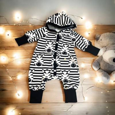 Overall Baby Zebra Langarm Kapuze I Babyoverall Jersey unisex I Babies Overall Indoor I Strampler Baby Kapuze Junge