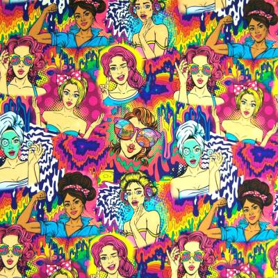 ♕ Jersey California Pin-up 50er  Popart Comic 50 x 150 cm Nähen Stoff ♕