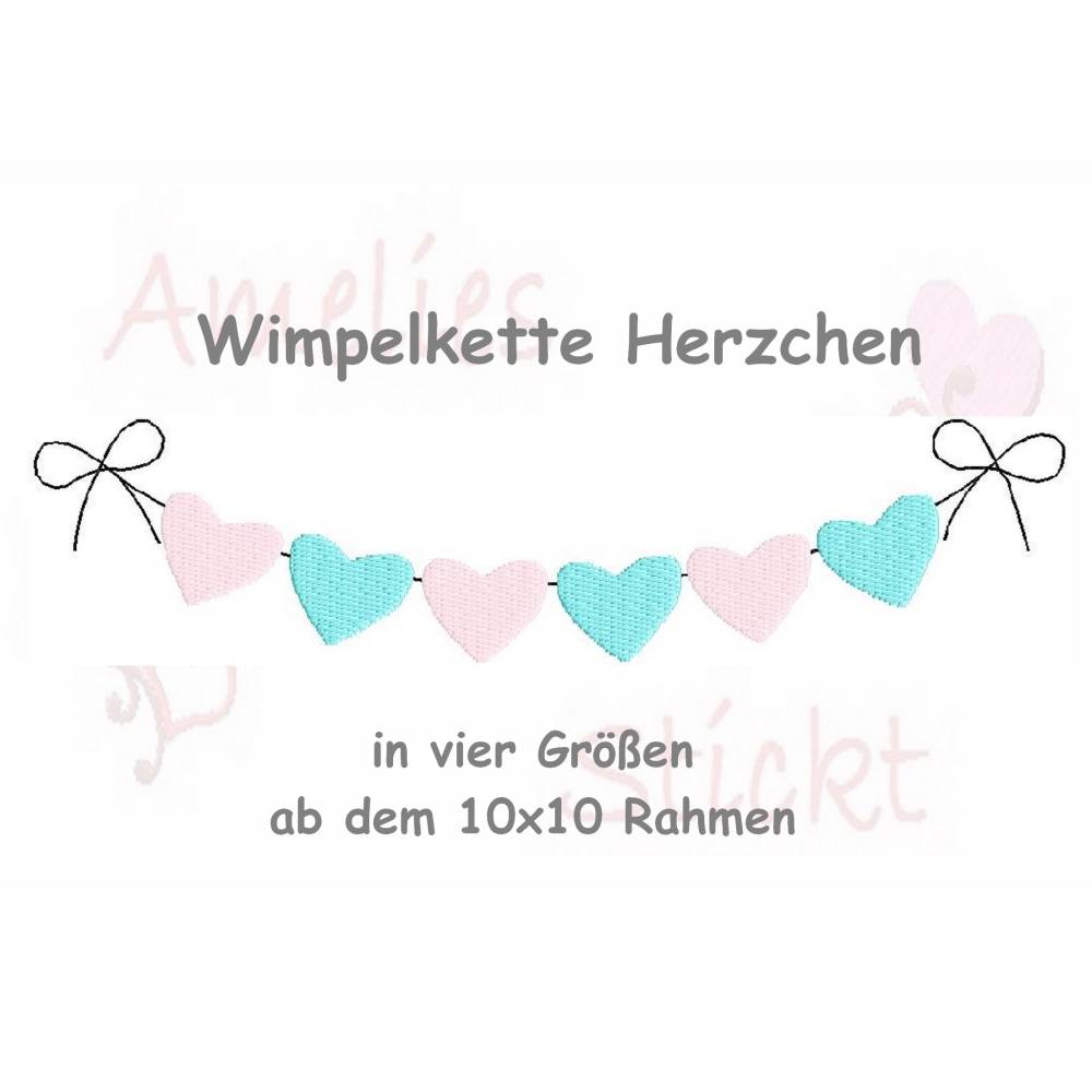 Stickdatei Herz Wimpelkette in vier größen ab dem 10cm x 10cm rahmen wimpel Bild 1