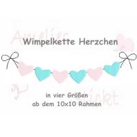 Stickdatei Herz Wimpelkette in vier größen ab dem 10cm x 10cm rahmen wimpel