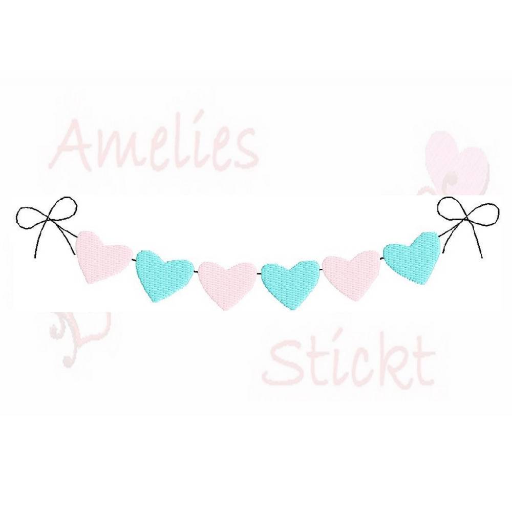 Stickdatei Herz Wimpelkette in vier größen ab dem 10cm x 10cm rahmen wimpel Bild 2