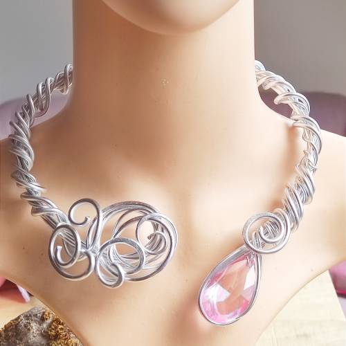 Elfenkette, Alu Drahtschmuck,Wikinger Torque, Halsreif silber, Hochzeitsschmuck, Elbenschmuck, Elfenschmuck,Swarovski