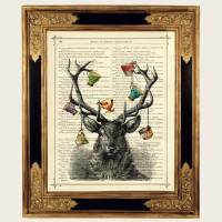 Hirsch Hannibal Druck gesprungene Teetassen Geweih Reh Collage - Dark Academia Kunstdruck auf viktorianischer Buchseite