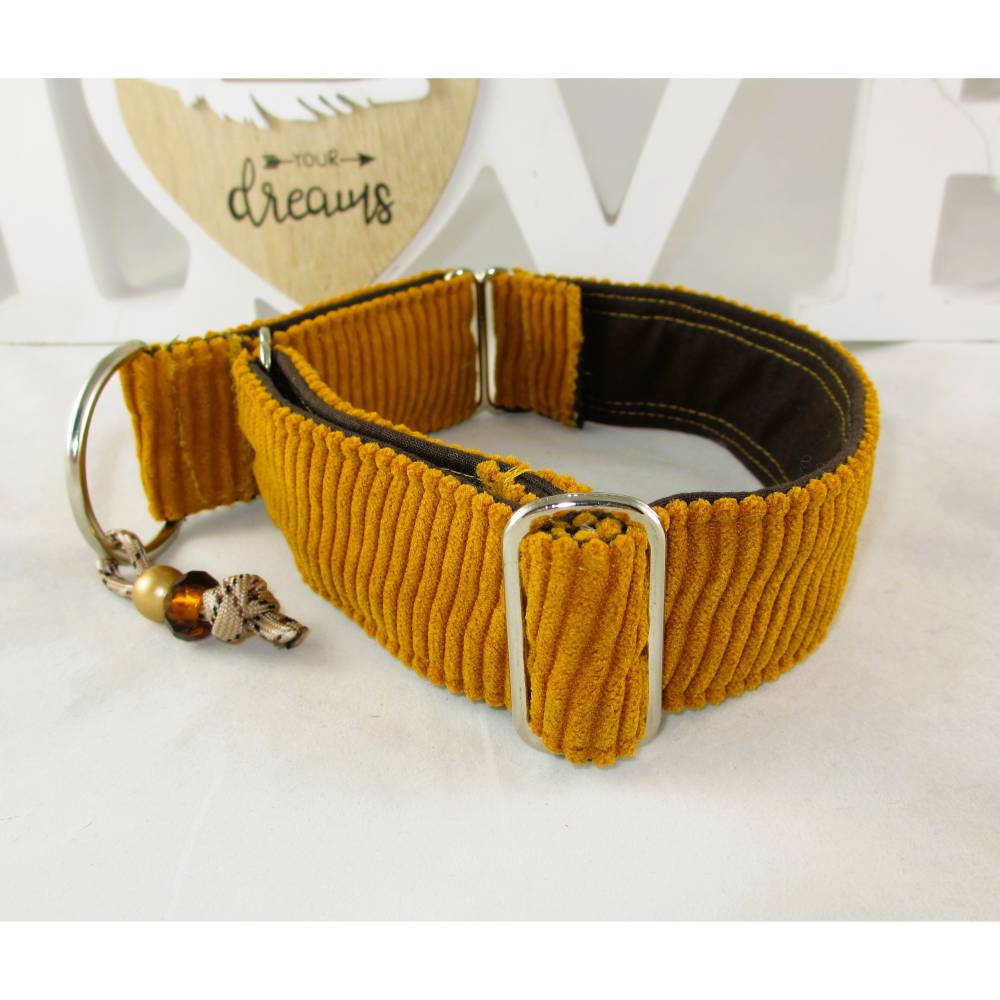 Hundehalsband Yellow Martingale Zugstopp & Klickverschluss, individuell  verstellbar  Windhund Halsband aus Cord