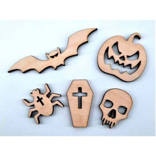 Halloween Fasching Streudeko 25tlg Deko Holz zum Basteln u. Verzieren Gothic, Karneval Tischdekoration DIY