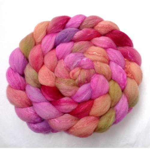 Handgefärbte Merinowolle mit Seide im Kammzug 100g, 19 Mikron Spinnfaser, Filzwolle, Wolle für Dreads, Spinnwolle, Wolle