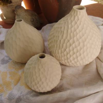 3 Vasen Asa Vase Blumenvase Steinzeug Weiß Carve Landhaus Cottage