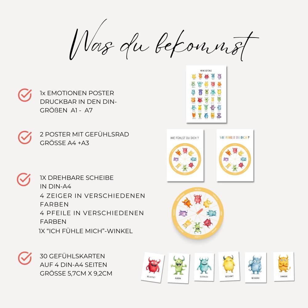 Gefühlskarten Kinder, Gefühle Kinder, Montessori Lernmaterial, Gefühle Set, Gefühlsrad für Kinder, Lernposter Gefühle, d Bild 2