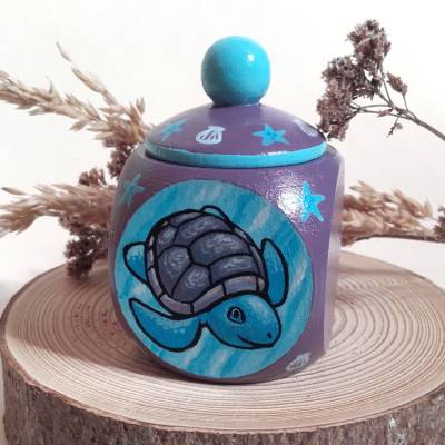 Milchzahndose Zahndose bemalt mit Schildkröte, Schatzdose handbemalt mit Wunschtext