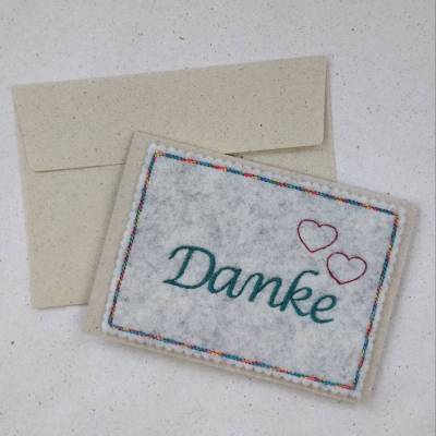 Wollfilz meets Graspapier - Grußkarte DANKE mit Herz