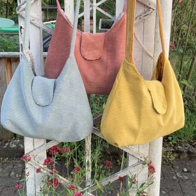 Schultertasche, Umhängetasche aus hochwertigem Cord, Cordtasche,  tote bag, Innentasche, Innenfutter, 3 Farben