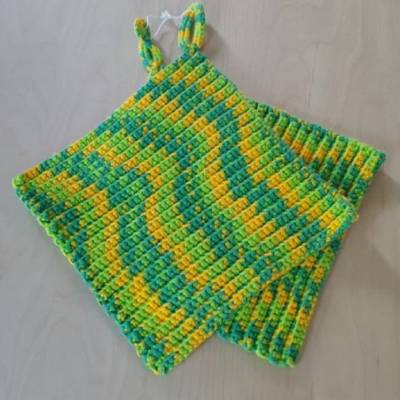 gehäkeltes Topflappen Set grün-gelb, 100% Baumwolle