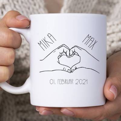 Verlobungsgeschenk Tasse, Geschenk Verlobung Kaffeetasse, Hände, Herz