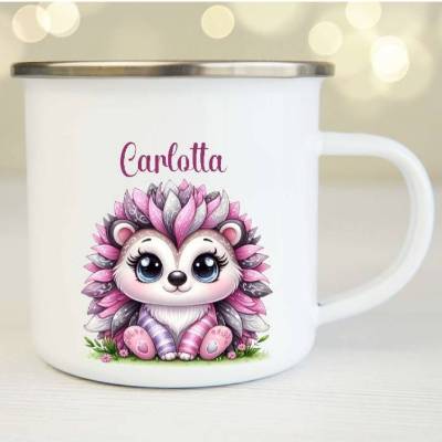 Tasse personalisiert mit Namen Igel Mädchen Geschenk Kinder Geburtstag Keramik oder Emaille 