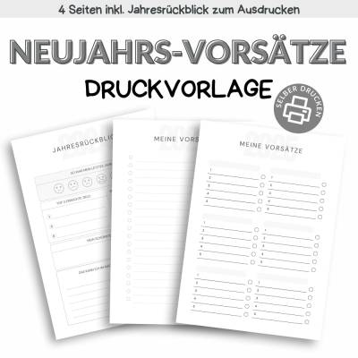 Silvester-Vorsätze | Jahresrückblick | Digitale Druckvorlage, 4 Designs im PDF-Format (Din A4) deutsch