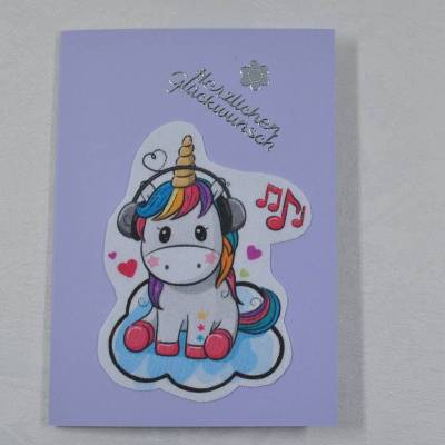 Glückwunschkarte mit Einhorn-Motiv, lila