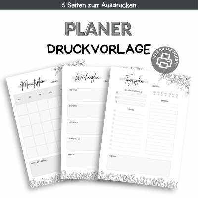 Planer Deutsch A4 – Tagesplaner, Wochenplaner, Monatsplaner & To-Do-Liste als PDF Download