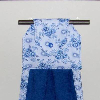 Küchenhandtuch Rosen, Ofenhandtuch, blaue Rosen, Upcycling Vintage, Gästetuch, Hängehandtuch, praktisch Geschirrtuch