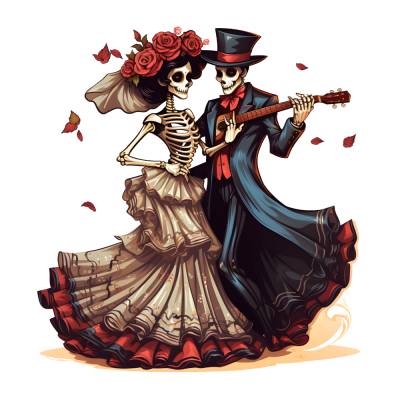 Los Muertos Brautpaar Skelette Bügelbild DIY Bügelmotiv Applikation