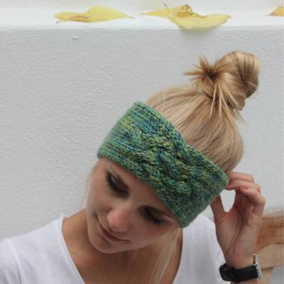 zimtblüte Stirnband ZOE melange mit schönem ZOPFmuster Handarbeit aus Wolle in drei Farben