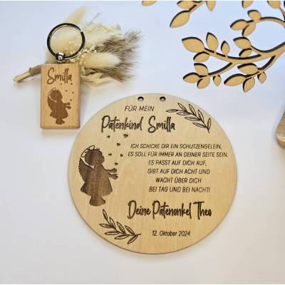 Geschenk Patenkind personalisiert, Patenbrief Schutzengel Namen Holz, Taufbrief Patentante Patenonkel, Taufgeschenk Set