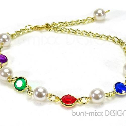 Fußkettchen bunt goldfarben, boho hippie, bunte Steinchen, goldfarben Kette Gliederkette Verlängerungskettchen, handmade