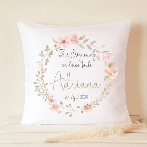 Geschenk Taufkissen personalisiert Taufgeschenk Taufe Täufling Taufkind Schmetterling Blumen