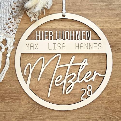 Türschild personalisiert, Haustür Holz Familienschild, Türkranz Türdeko, Schild Hauseingang, Holzkranz 