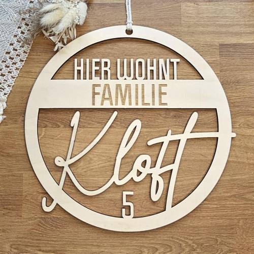 Türkranz mit Familienname aus Holz, Türschild personalisiert Vornamen Hausnummer, Schild Holz Haustür