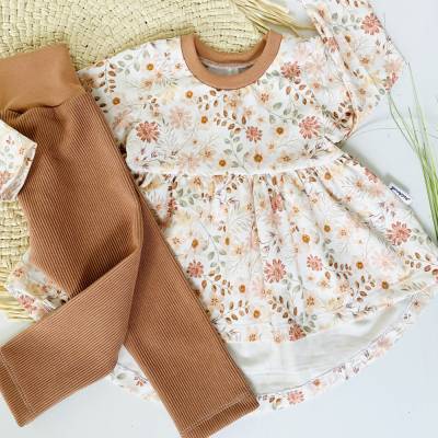 Tunika Legging Baby Kind  Pastell-Blumen Rippjersey Herbst 