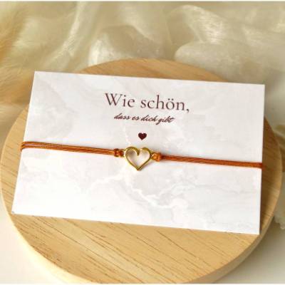 Freundschaftsarmband Herz, Karte "Schön, dass es dich gibt", verschiedene Bandfarben, Geschenk Freundin Schwe