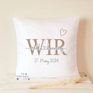 Hochzeitsgeschenk Kissen personalisiert mit Namen Brautpaar Geschenk