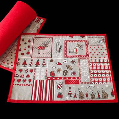 weihnachtliche Tischsets / Platzsets in rot und beige, ca. 40 x 27 cm, aus Baumwolle und Filz, 