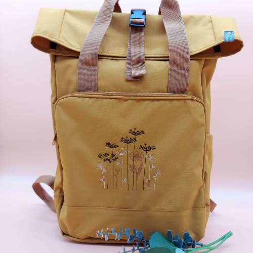 Rucksack personalisiert Laptopfach Wildblumen Backpack Roll-Top