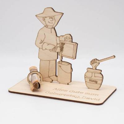 Geldgeschenk Imker - aus Holz personalisiert