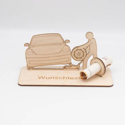 Geldgeschenk mit KFZ-Mechaniker - aus Holz personalisiert