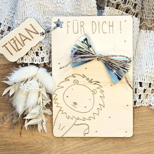 Geschenkkarte Geld personalisiert mit Namen, Schlüsselanhänger Holz, Karte zum Geburtstag Kind