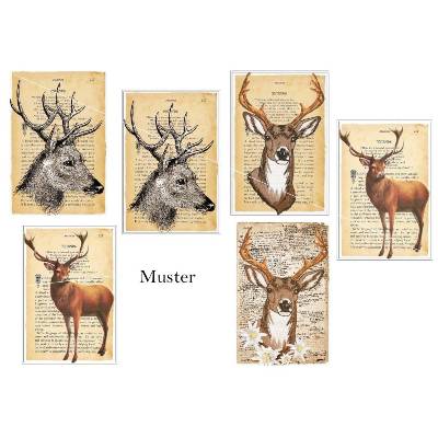 Patches Aufnäher Applikation Platzhirsch Hirschkopf Hirsch Collagen verschiedene Motive Patchwork Journaling