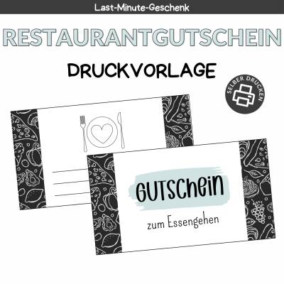 Gutschein für Essengehen Druckvorlage - Restaurant Gutschein Vorlage als Last Minute Geschenk - Digitaler Download