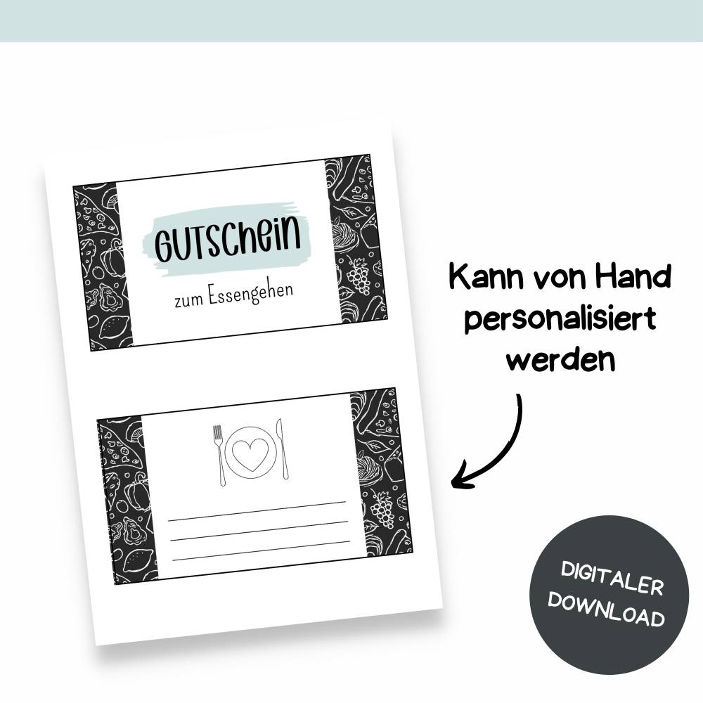 Gutschein für Essengehen Druckvorlage - Restaurant Gutschein Vorlage als Last Minute Geschenk - Digitaler Download Bild 3