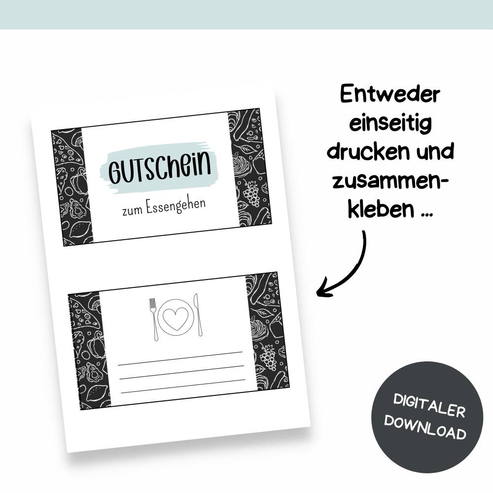 Gutschein für Essengehen Druckvorlage - Restaurant Gutschein Vorlage als Last Minute Geschenk - Digitaler Download Bild 4