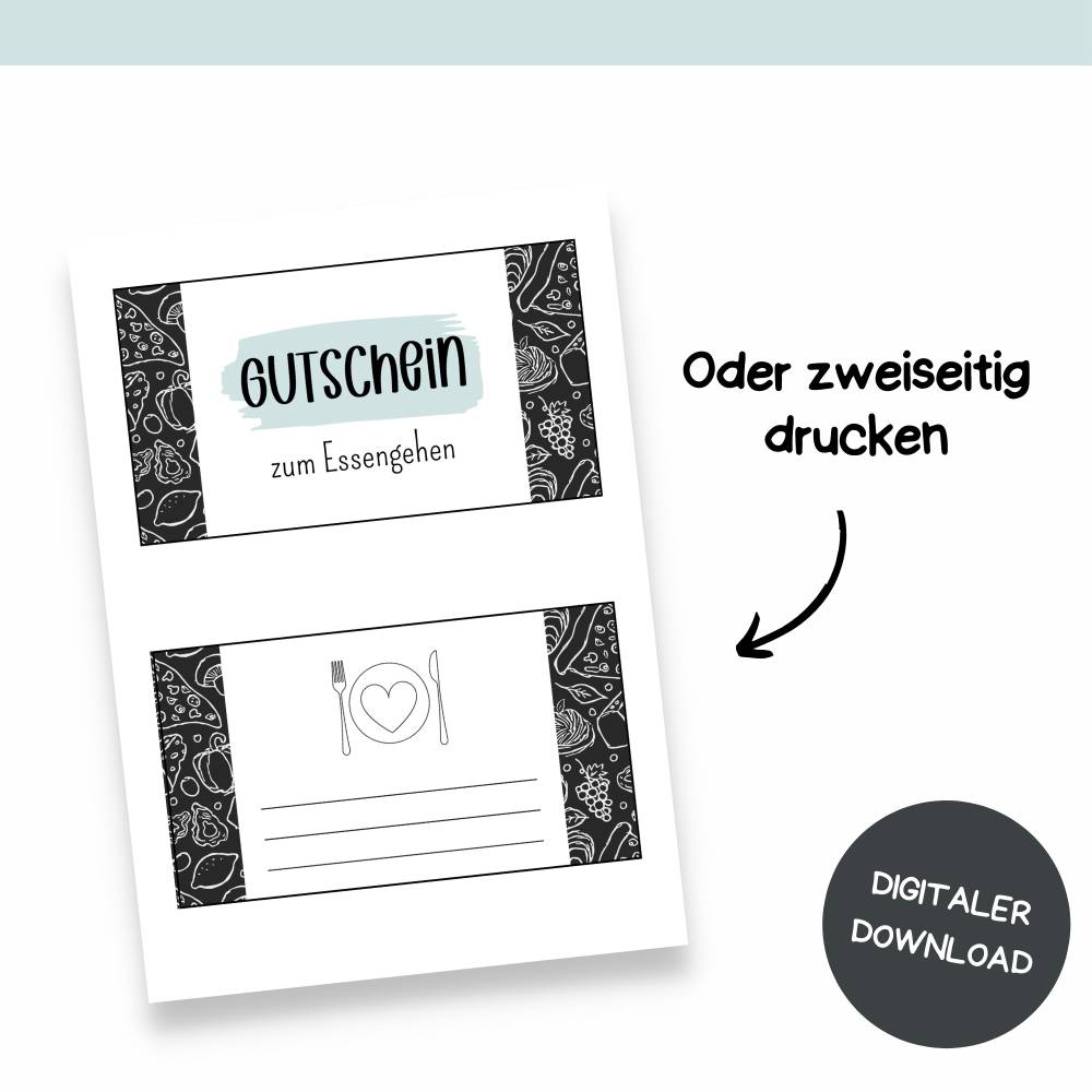 Gutschein für Essengehen Druckvorlage - Restaurant Gutschein Vorlage als Last Minute Geschenk - Digitaler Download Bild 5