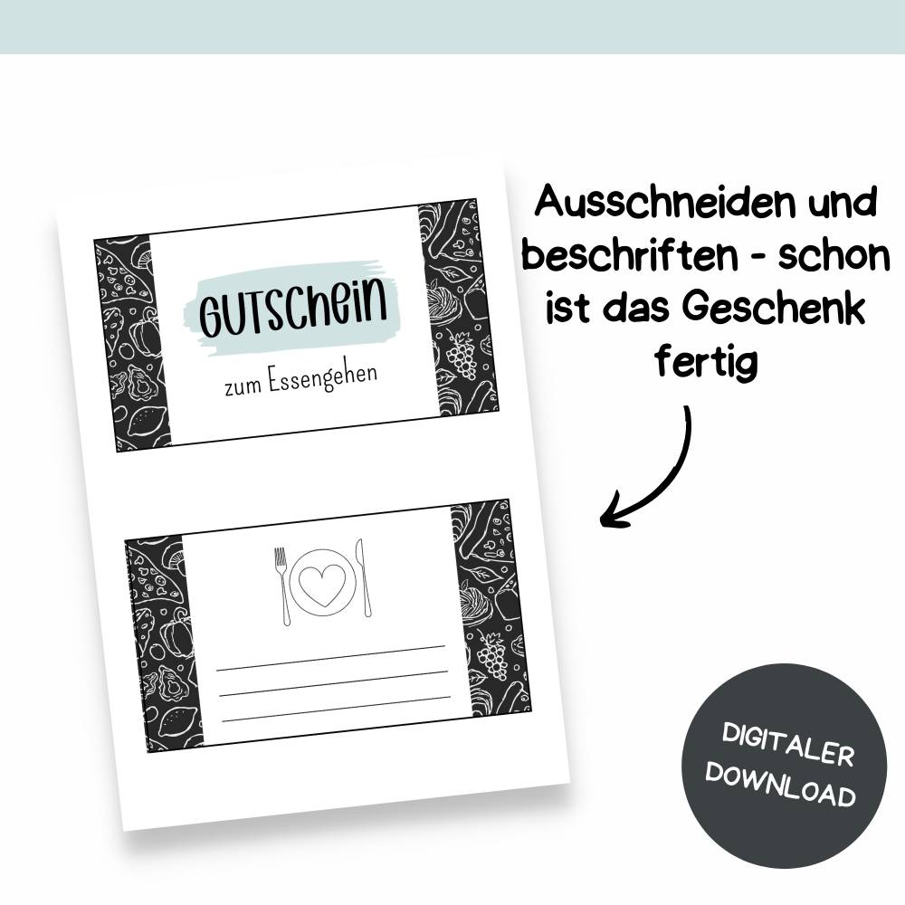 Gutschein für Essengehen Druckvorlage - Restaurant Gutschein Vorlage als Last Minute Geschenk - Digitaler Download Bild 7