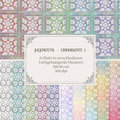 JUGENDSTILORNAMENTE 2, antike Ornamente Muster im Vintage Style, 15 Blatt  digitales Papier zum download und drucken