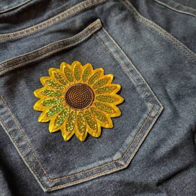 Bügelbild Blume Sonnenblume Glitzer, Patch zum Aufbügeln, Bügelpatches, Bügelbilder für Textilien, Blumen Applikation