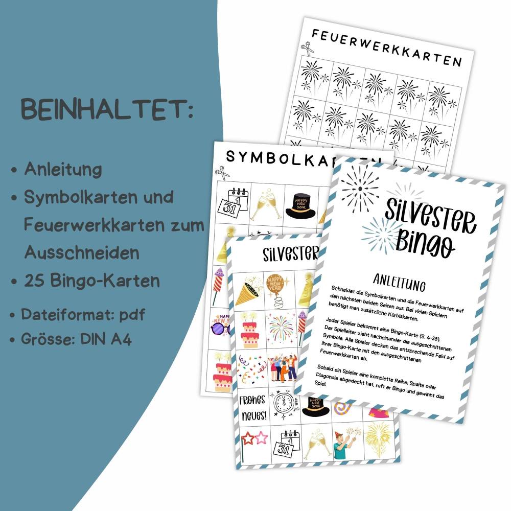 Bingo für Silvester Druckvorlage - Silvesterbingo zum Selberdrucken - Bingo für Silvesterfeier - Digitaler Download Bild 2